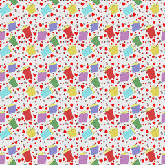 seamless pattern with colored gift boxes and hearts. valentine's day illustration