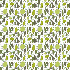 Seamless pattern with green trees. doodle illustration with trees