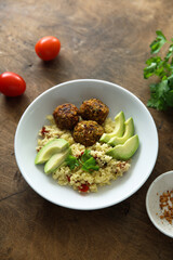 Falafel with couscous and avocado