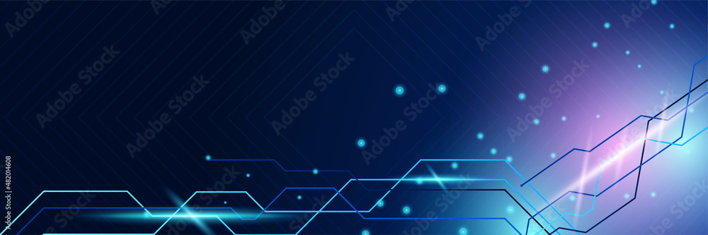 Poster abstract neon style blue wide banner design background. abstract 3d banner design with dark blue tec