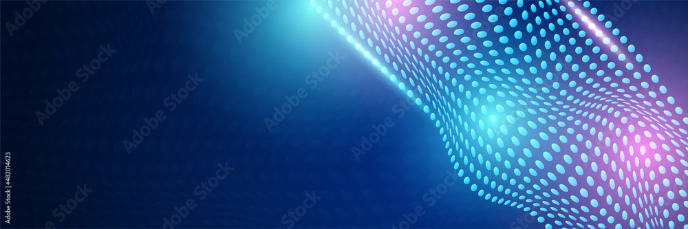 Poster abstract neon style blue wide banner design background. abstract 3d banner design with dark blue tec