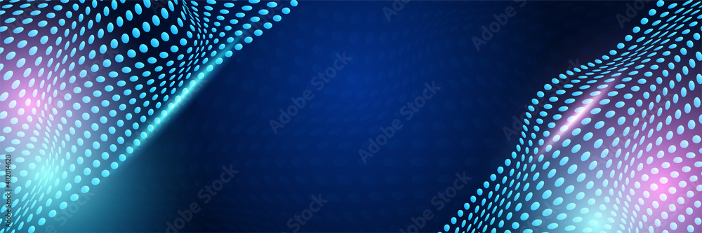 Poster abstract neon style blue wide banner design background. abstract 3d banner design with dark blue tec
