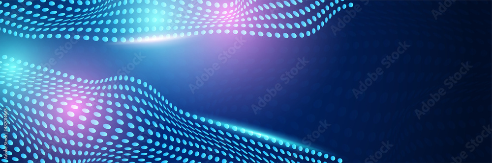 Poster abstract neon style blue wide banner design background. abstract 3d banner design with dark blue tec