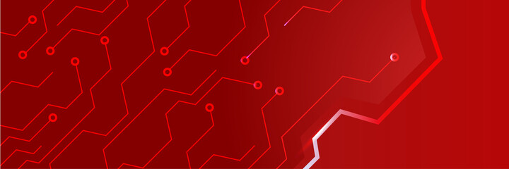 Technology global red wide banner design background. Abstract 3d banner design with dark red technology geometric background. Vector illustration