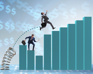 The businessman outperforming his competition jumping over