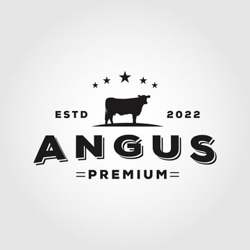 Retro Vintage Cattle Angus Beef Emblem Label logo design vector