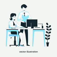At Work Vector Illustration. Premium Quality.