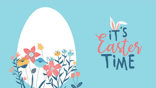 Happy Easter spring flower egg cartoon card