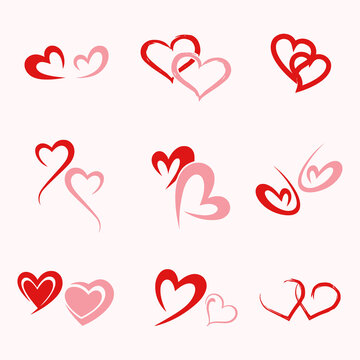 Collection of illustrated heart icon. Red hearts background design vector.