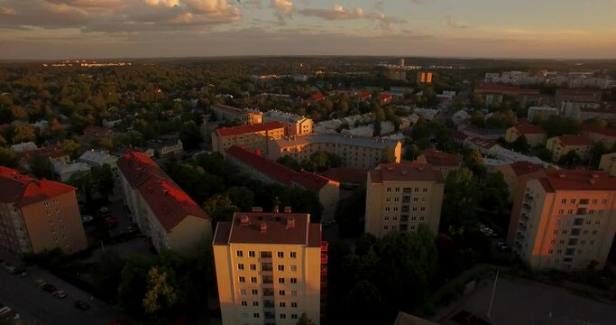 A floating drone shot over, Turku city 
