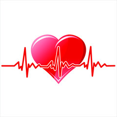 Illustration of the heart and heartbeats on a white background