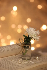 bouquet of flowers on the book