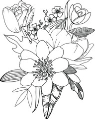 Abstract vector flowers coloring page