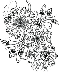 abstract, adult, anti stress, art, artistic, background, beautiful, beauty, black and white, blossom, botanical, botany, bouquet, bright, coloring book adult, coloring flower, coloring for kids, color