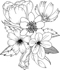 abstract, adult, anti stress, art, artistic, background, beautiful, beauty, black and white, blossom, botanical, botany, bouquet, bright, coloring book adult, coloring flower, coloring for kids, color