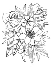 Abstract vector flowers coloring page