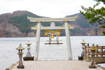 Torii of Watazumi jinja or Shrine in Tsushima, Nagasaki, Japan - 日本 長崎県 対馬...