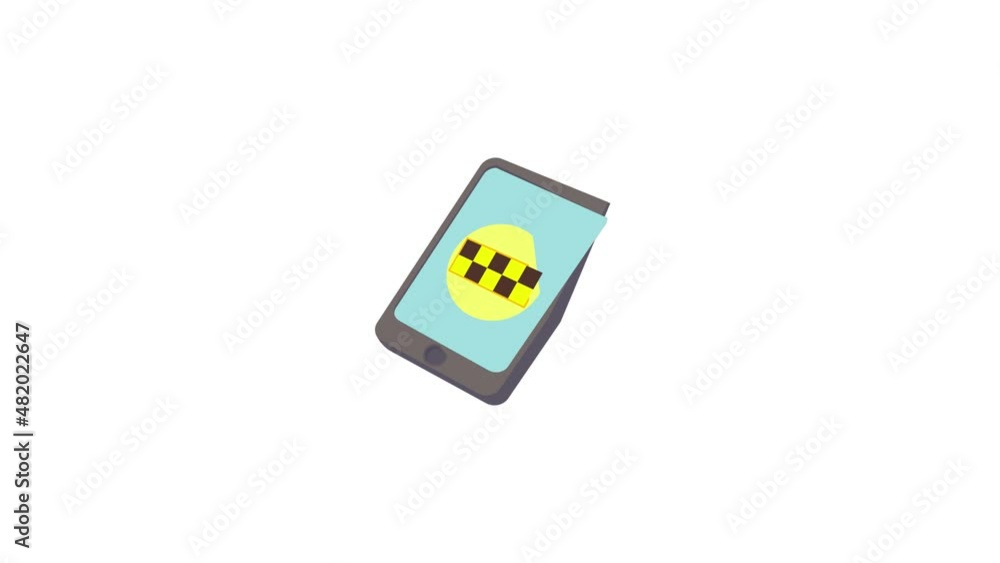 Poster smartphone with taxi service application on the screen icon animation best cartoon object on white b