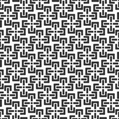 Abstract seamless vector cross tiles pattern. Geometric cross shapes ornament. Repeating tiles, filled shapes. Black and white vector background.