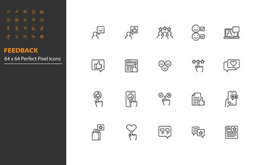 set of feedback line icons, review, testimonial, customer satisfaction