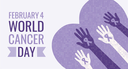World Cancer Awareness Day February 4. Hands with Ribbons. Vector illustration design.
