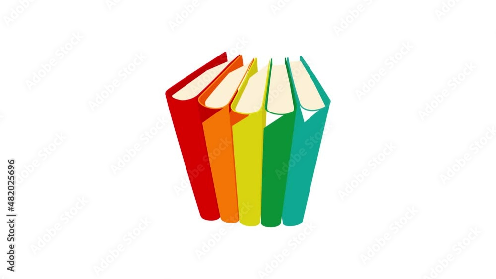 Poster stack of three colored books icon animation best cartoon object on white background