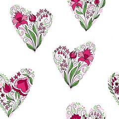 Seamless floral pattern in the form of hearts. Endless pattern. Pictures for Valentine's Day. Hearts. Love. The senses