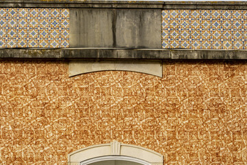 decorated pediment in the old town of Faro, Algarve, Portugal	