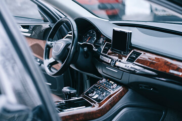 Premium car interior, brown perforated leather, decorative inserts the  interior, painted in orange...