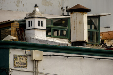 Close view of a traditional portuguese chimney on the city of Faro, Algarve, portugal
