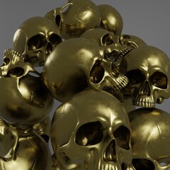 3d render of a golden human skull