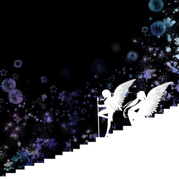 Angels guard the stairs to heaven. Anime silhouette art photo manipulation