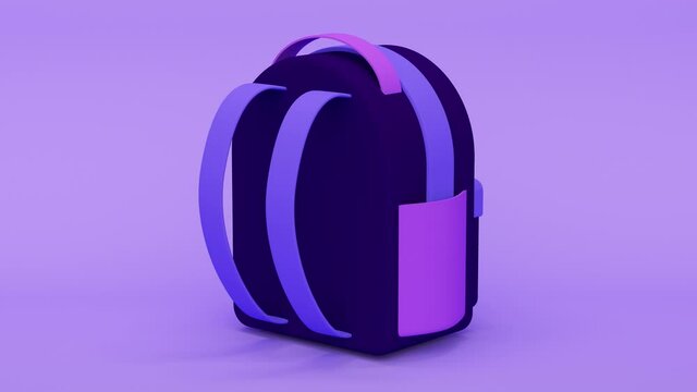 School backpack on a lilac background. Abstract loop animation
