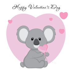 Cute koala on the holiday of St. Valentine's Day