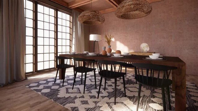 Day light sun changing and moving  in the luxury dining room. 3d Rendering