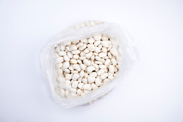  White Haricot bean grains in a packet. Healthy food