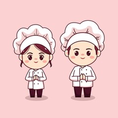 Cute and kawaii male and female chef or baker cartoon manga chibi vector character design