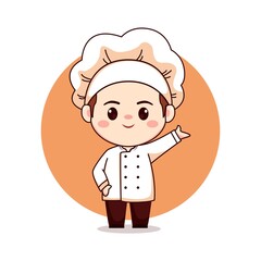 Cute happy male bakery chef cartoon manga chibi mascot logo character