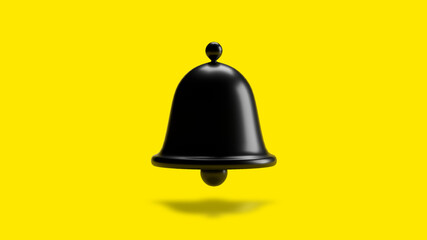 3D black Notification bell on yellow background. 3d render illustration
