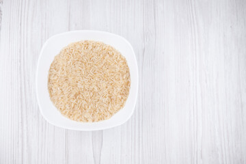 rice in a white plate on the table free space. Healthy food