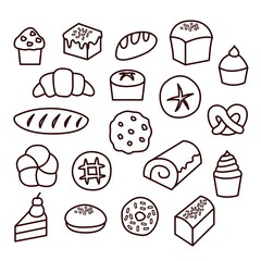Collection of simple monochrome hand drawn elements for bakery