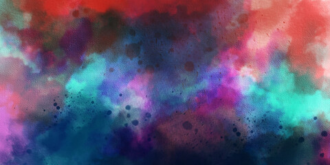 Cosmic neon light blue watercolor background. Paper textured aquarelle deep black canvas for modern creative design.  Watercolor universe sky, stars, deep space Violet, blue, fantasy background. 