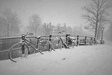 Old retro photo from the Jordaan in Amsterdam the Netherlands in winter