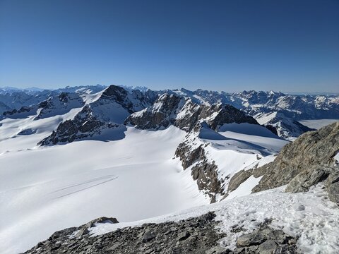 Mount Clariden. Beautiful view of the mountains of uri glarus and grisons. Mountaineering in winter with skis