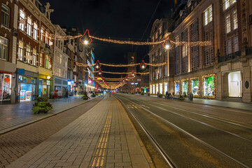 Christmas on Damrak in Amsterdam the Netherlands at night