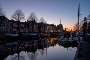Fototapeta na wymiar Historical city Dokkum in christmas time in the Netherlands at sunset