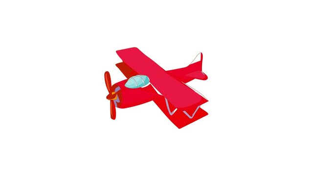 Red biplane icon animation best cartoon object on white background