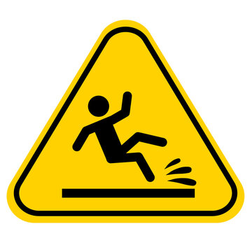 Slip danger icon on white background. Wet floor sign. Yellow triangle with falling man symbol. Caution wet floor. flat style.