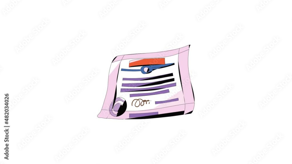 Poster signed and sealed document icon animation best cartoon object on white background