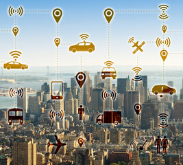 The ridesharing and carpooling concept in the city